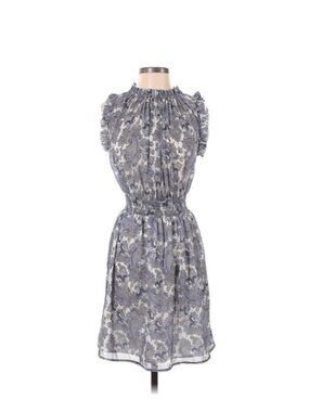 Blue  and white Paisley with gold accents lightweight Smocked-Waist Mini Dress